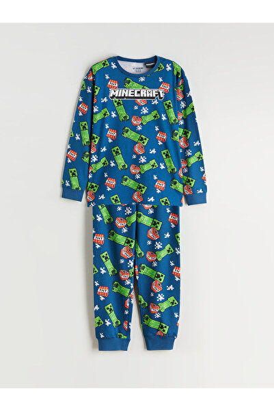LC Waikiki Bisiklet Yaka Minecraft Baskılı Erkek Çocuk Pijama Takımı