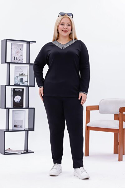 Siyezen Plus Size V-Neck Stone Modal Set