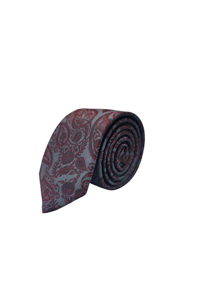 Elegante Cravatte Slim Fit Burgundy Gray Color Shawl Pattern Tie - Special Boxed