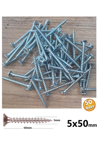 Depolife 5x50mm Sunta Vidası Burgulu Yıldız Başlı Ahşap Vidası Seti 50 Adet