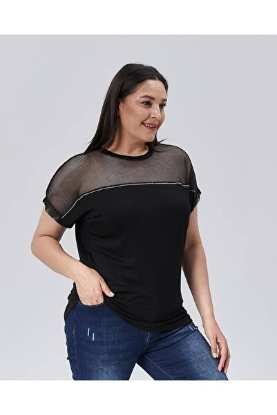 MojerHermosa Fileli Taş Detaylı T-Shirt