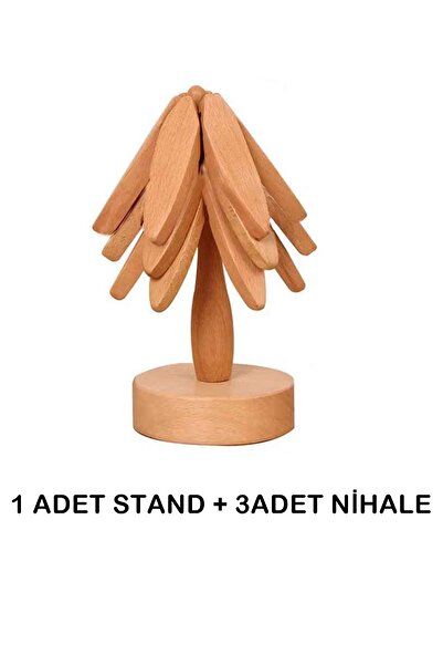 TUMU LIFE 3'lü Standlı Bambu Nihale Seti, Isıya Dayanıklı Bardak ve Tencere Altı Katlanır Nihale 1 Adet