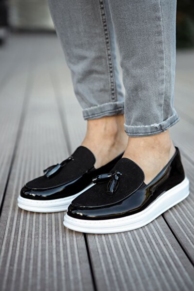 Zerenyus Zrn002 Premium Casual Men's Loafer Black White Patent Leather