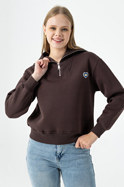 GİYSA Ženska majica sa polupatentnim zatvaračem Sa kamenčićima srce Vezena 3-...