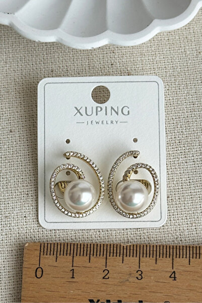 Modacaprea Xuping 14K İncili Su yolu Klipsli Kadın Küpe Kararmaz Kadın Takı Xuping Küpe