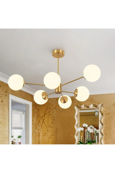 RFAN Candelabru, Model 5506/6, Cu Abajururi, 6 X E27, Auriu