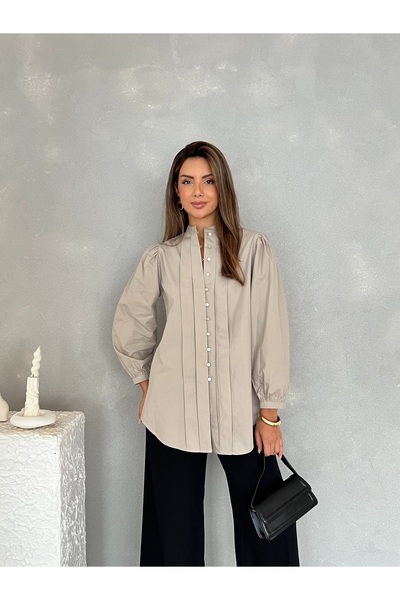Nesil Cămașă de damă, elegantă, de zi cu zi, cu mâneci balon plisate în față