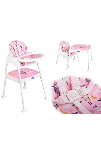 OEM Convertible Baby High Chair and Table Set, Rose/White