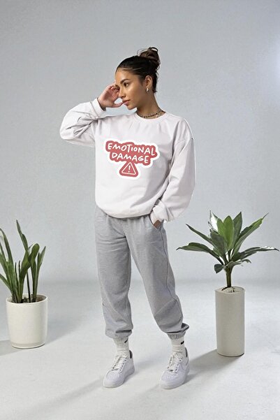 Wish BF طقم بدلة رياضية شتوية مطبوعة بتصميم كبير الحجم مع قلنسوة، مبطنة بالقط...