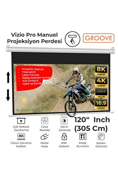 Groove Vizio Pro 120¨ Inch 265x150cm Blackout Işık Geçirmez Profesyonel Proje...