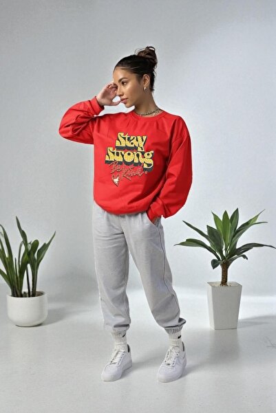 Wish BF supradimensionat Stay Strong cu imprimeu cu glugă Set de trening de i...