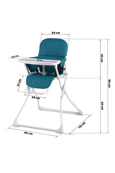 Ricokids Παιδικό καρεκλάκι φαγητού - Πτυσσόμενο μεταλλικό πλαίσιο, ζώνη ασφαλείας 3 σημείων, λευκό και μπλε, 6-36 μηνών