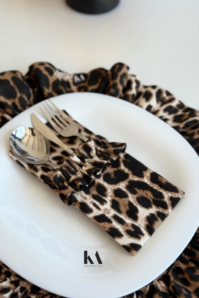 KaiAtelier 1 ΤΕΜ. Θήκη για πιρούνια, κουτάλια και μαχαίρια από λινό Leopard μ...