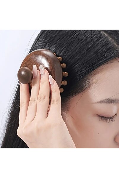 Sorendy Doğal Ahşap Geniş Dişli Masaj Tarağı Kafa Saç Derisi Uyarıcı Tarak Gua Sha Tarak AT-119
