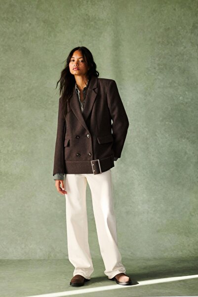 Pull & Bear Kısa kuşaklı kaşe kaban