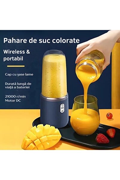 dalimag Mini Blender Electric Gelle, Portable, 80W, 20,000 RPM, Large Autonomy, 400ml Capacity, 6 3D Stainle