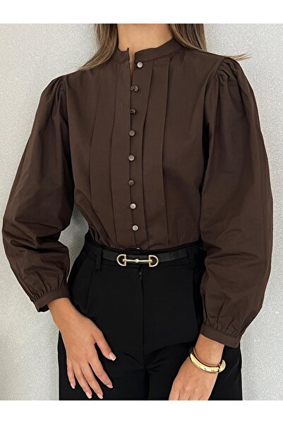 Nesil Önü Pileli Balon Kol Günlük Şık Gece Kadın Gömlek