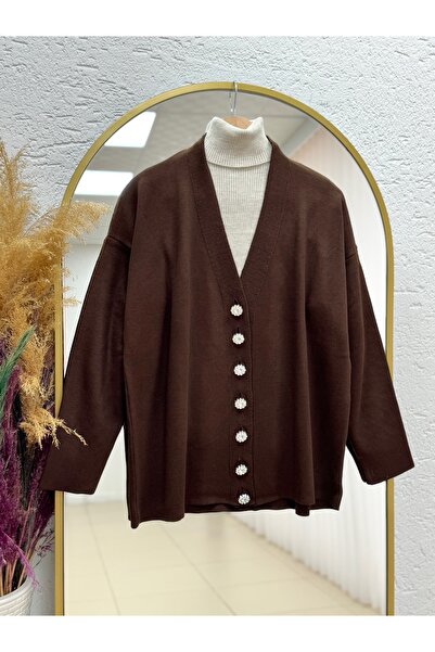 MİHRA STORE Evin 7 Daisy Button Cardigan-Zi̇6183 Brown