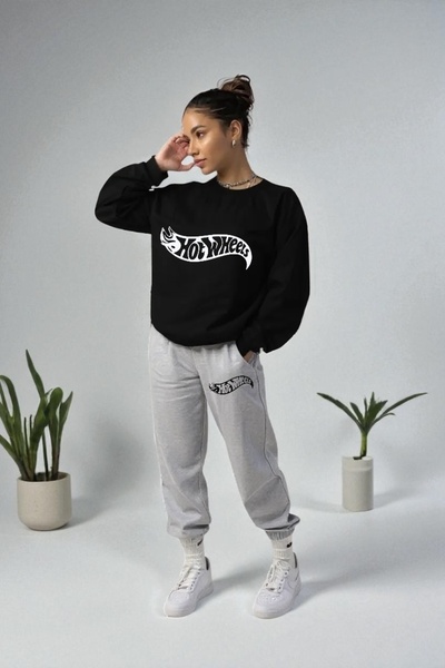 Wish BF supradimensionat HotWheels cu imprimeu cu glugă Set de trening de iar...