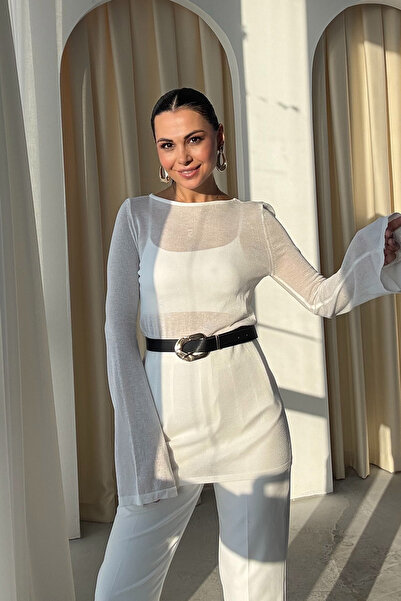 Seda Yalçın Atelier White Transparent Spanish Sleeve Tunic Bodysuit