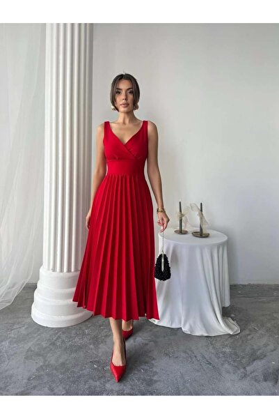 EtikaOnline Alyosa Pileli V Yaka Midi Elbise