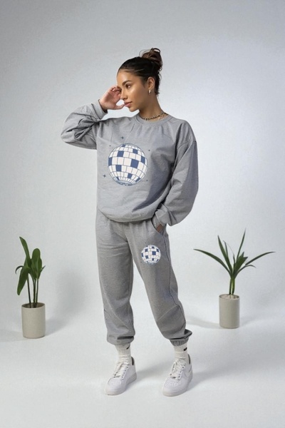 Wish BF oversized Disco με τύπωμα με κουκούλα Σετ φόρμας χειμερινό με Βαμβάκι...