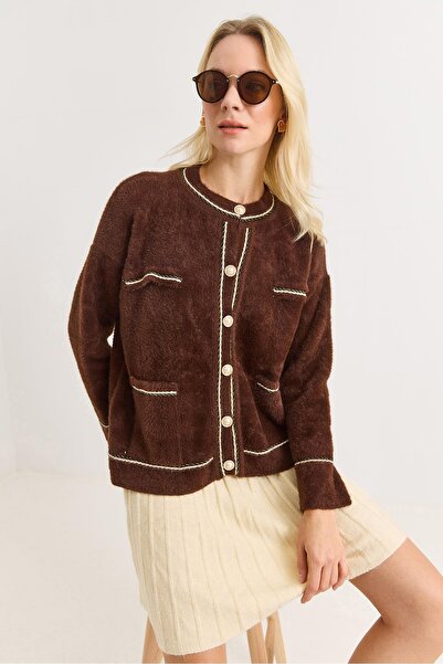 Raneel Kazançlı Alışveriş Women's Paneled Bearded Stylish Buttoned Knitwear C...