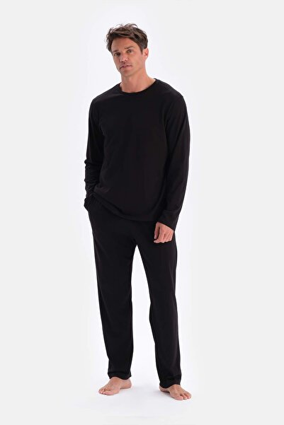 Eros Black Crew Neck Combed Cotton Modal Pajama Set