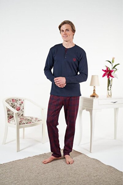 Estiva Combed Cotton Interlock Checkered Long Sleeve Men's Pajama Set