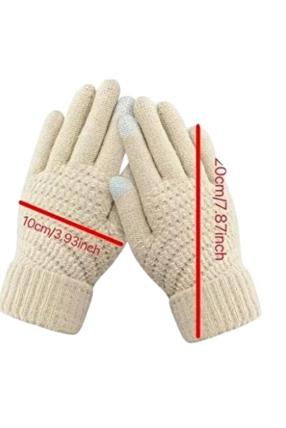 SOSYETEZGAHI Cream Unisex Touchscreen Winter Flexible Gloves
