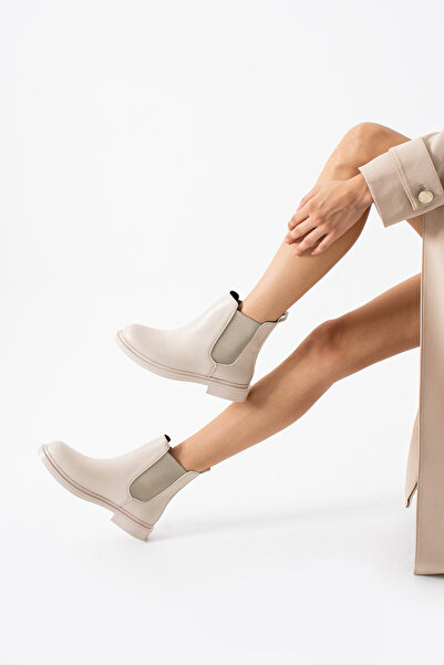 Gökçe Shoes Dilia Krem Lastik Detay Günlük Kullanım Kadın Bot
