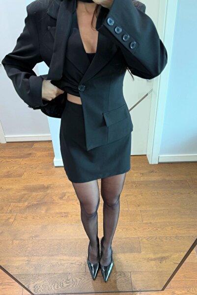 FMN Butik neck scarf belted fitted design blazer jacket skirt equivalent premium lined pinterest suit