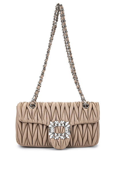 Tamer Tanca Women's Faux Leather Taupe Shoulder Bag