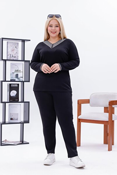 Siyezen Plus Size V-Neck Stone Modal Set