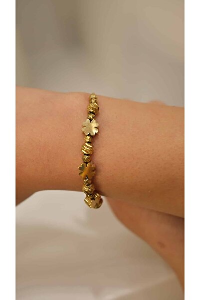 Jerie Gold Dorika ve Yonca Detay Çelik Bileklik