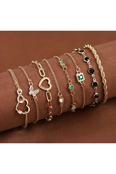 stainless steell VİP 8 parça yapay elmas taşlı bileklik set