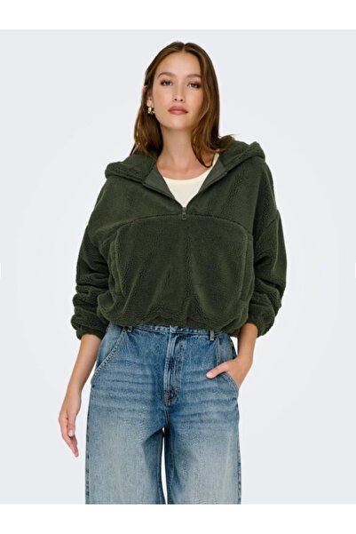 ONLY Onlsiena Teddy Anorak Life Cc Otw Women's Hooded Zipper Collar Fleece