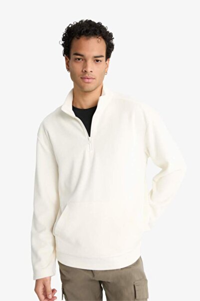 DeFacto Βελούδινο φούτερ με μισό φερμουάρ και γιακά με κανονική εφαρμογή (25 WN)