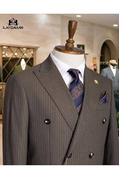 ilayda emir İTALYAN KESİM KRUVAZE ÇİZGİLİ ERKEK TAKIM ELBİSE