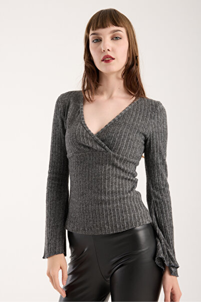 FOORS Μπλούζα με καπνιστό γιακά με ισπανικό μανίκι πλεκτό