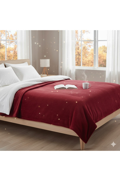 eDebara Thick Velvet Double Blanket Bordo for Matrimonial Bed 230x220 cm