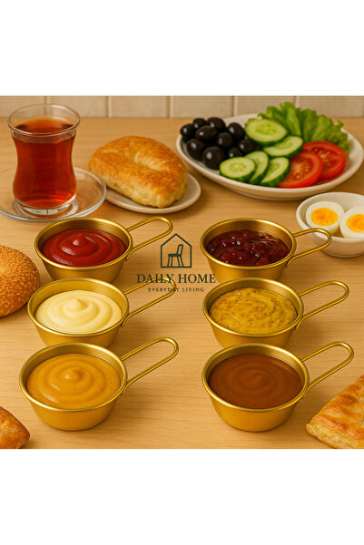 DailyHome Gold Sosluk ve Kahvaltılık Sunum Tabağı – Metal Kulplu 10cm (1ADET)