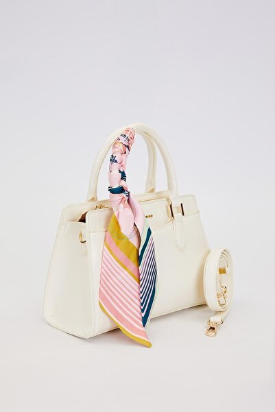 Levidor Beyaz Fular Askı Süslü Omuz Çantası