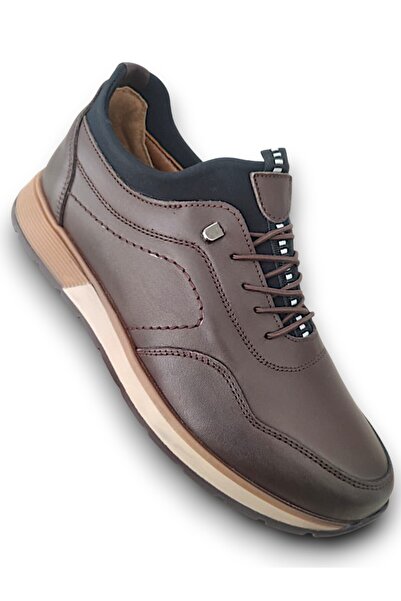 Elit Alvino 1717 Kahverengi Hakiki Deri Ortopedik Rahat Lastikli Mevsimlik Erkek Ayakkabı