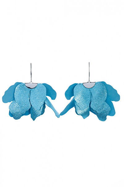 HAIArt Cercei florali din piele lucrați manual - Albaștri cu sclipici