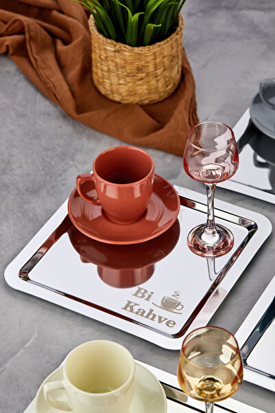 EMBazaar 6-Piece Bi Brown Metal Butterfly Coffee Presentation Tray/Square Presentation Tray