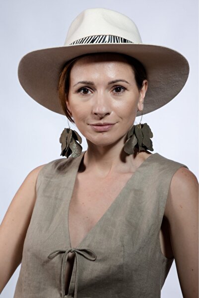 HAIArt Handmade leather floral earrings - Khaki with glitter