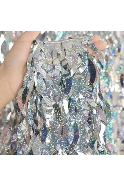 kidspartim Ornament de fundal argintiu cu hologramă ondulată metalizată 100x2...