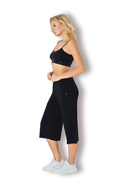 Jiber Women's Wide Leg Viscose Black Capri 2717