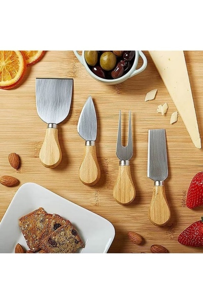 VESTA Concept 4-Piece Bamboo Handle Steel Cheese Knife Set Fork Spatula Set -...